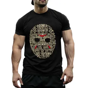 Friday the 13th Jason Mask Print T-Shirt, 100 Cotton Crew Neck Short Sleeve Tee, Casual All-Season Knit Fabric Top for Adults, Regular Fit - Black, Allseason TshirtHorror Graphic TeeSmooth Fabric Text