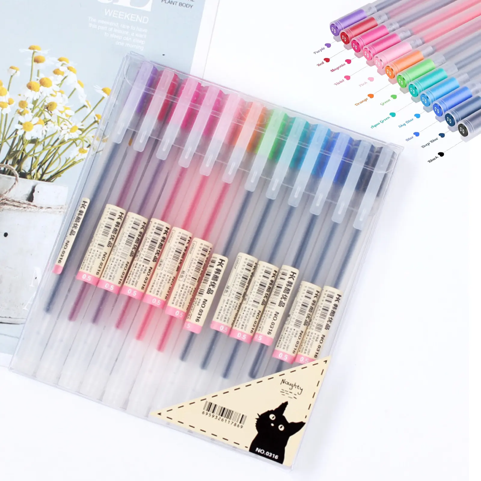 UNIQNOVA 12 Color Gel Pens Set with 0.5mm Fine Tip and Silicone Grip for Art Journaling Writing No Smear No Bleed Technology Ideal for Detailed Drawings