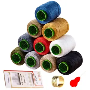 10 Color Sewing Thread Kit, Jean Thread 20s/3 Heavy Duty Strong Thick Spools,Needle and Polyester Threads Small kit, with Needle Threader and Thimble, Embroidery Machine Thread
