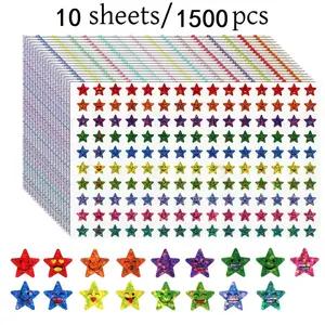 Star Shaped Sticker (10 Sheets/1500pcs), Holographic Laser Sticker, Decorative Sticker for Classroom Rewards and Behavior Charts, Funny Stickers
