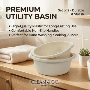 Thick Round Plastic Wash Basin Set of Two, Portable Hand Washing and Foot Bath, Durable Home Design, Easy Clean Material