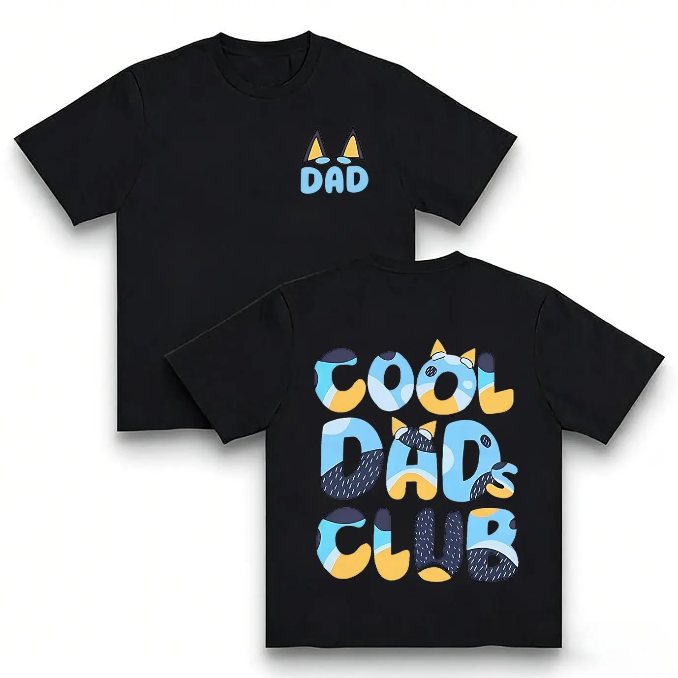 Menswear Bluey Cool Dads Club Double-Sided Print Round Neck Unisex Seamless Short-Sleeve T-Shirt, Funny Dad Gift, Casual Streetwear Top, All Seasons, Humor Graphic Tee