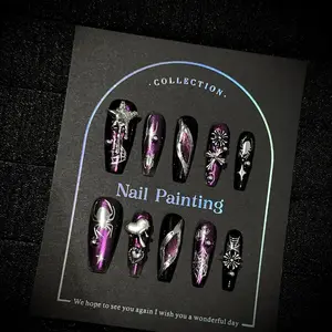 Gothic Purple Cat Eye Press-On Nails, Punk Metal Design, Heavy-Duty Detachable Reusable Nail Art, Bold Look Beauty Products for Spring Glow Up