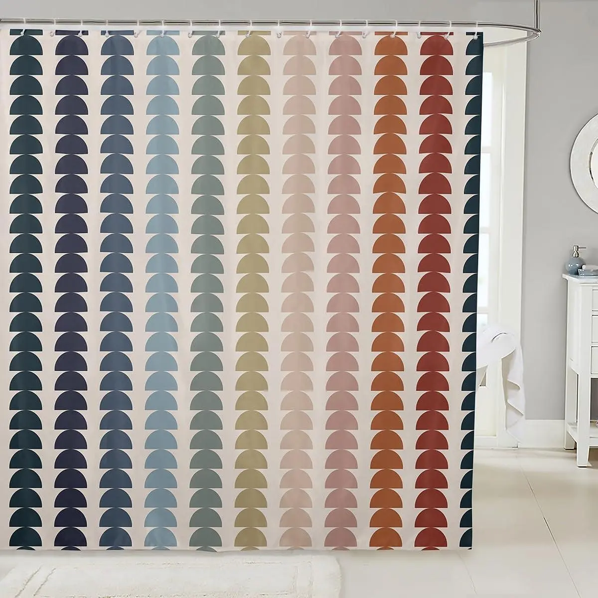 Rainbow Boho Shower Curtain for Bathroom Decor 7 L x 7 W Modern Bath Curtain Multicolor Semicircle Bathroom Accessories with 12 Hooks,Polyester