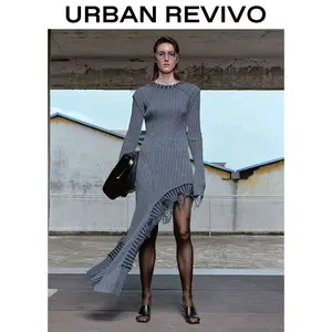 URBAN REVIVO Raw Hem Knitted Dress - Women's Fashion  UWA940013 Casual Outfit 2025 Women Clothing Girl Elegant Fashion Trendy and Versatile OOTD