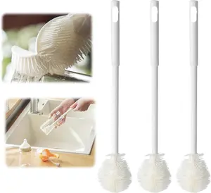 3pc Soft Bristle Silicone Cup Brush, 360°Silicone Cup Brush Long Handle Water Bottle Brush Cleaner, Cup Cleaner Brush Cup Lid Cleaning Brush For Narrow Neck Containers