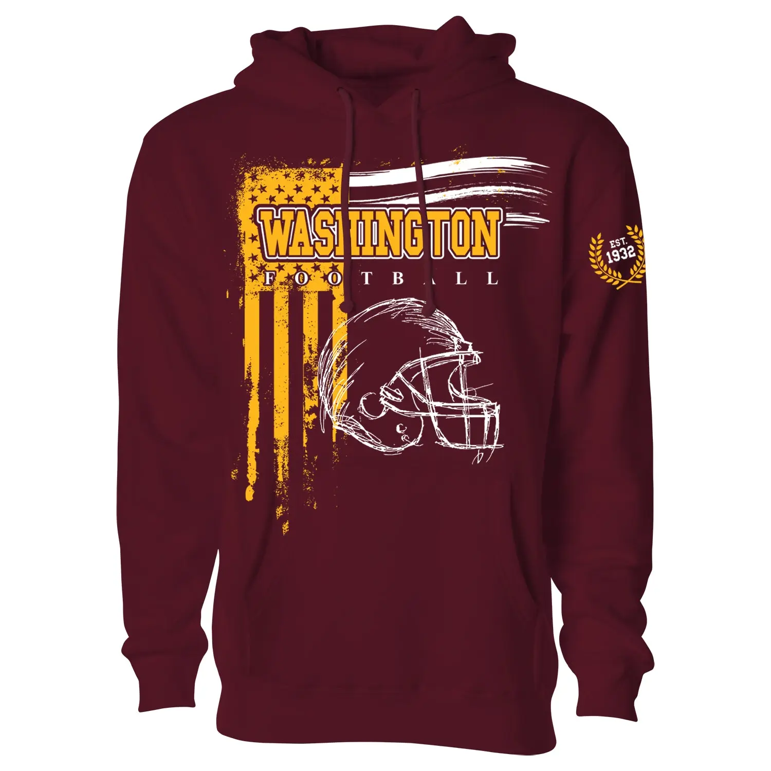Men Vintage USA Flag Football Pullover Hoodie - Washington