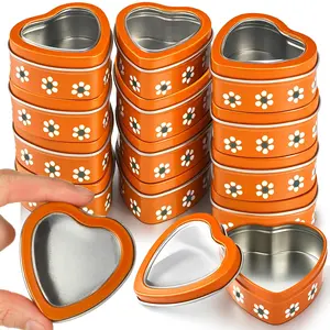 30 Pcs Heart Shaped Metal Tins with Transparent Window Lids 2oz Mexican Barro Style Candy Biscuits Candle Gift Boxes for DIY Craft Baby Shower Wedding Bridal Shower Birthday Cristmas Party Favors