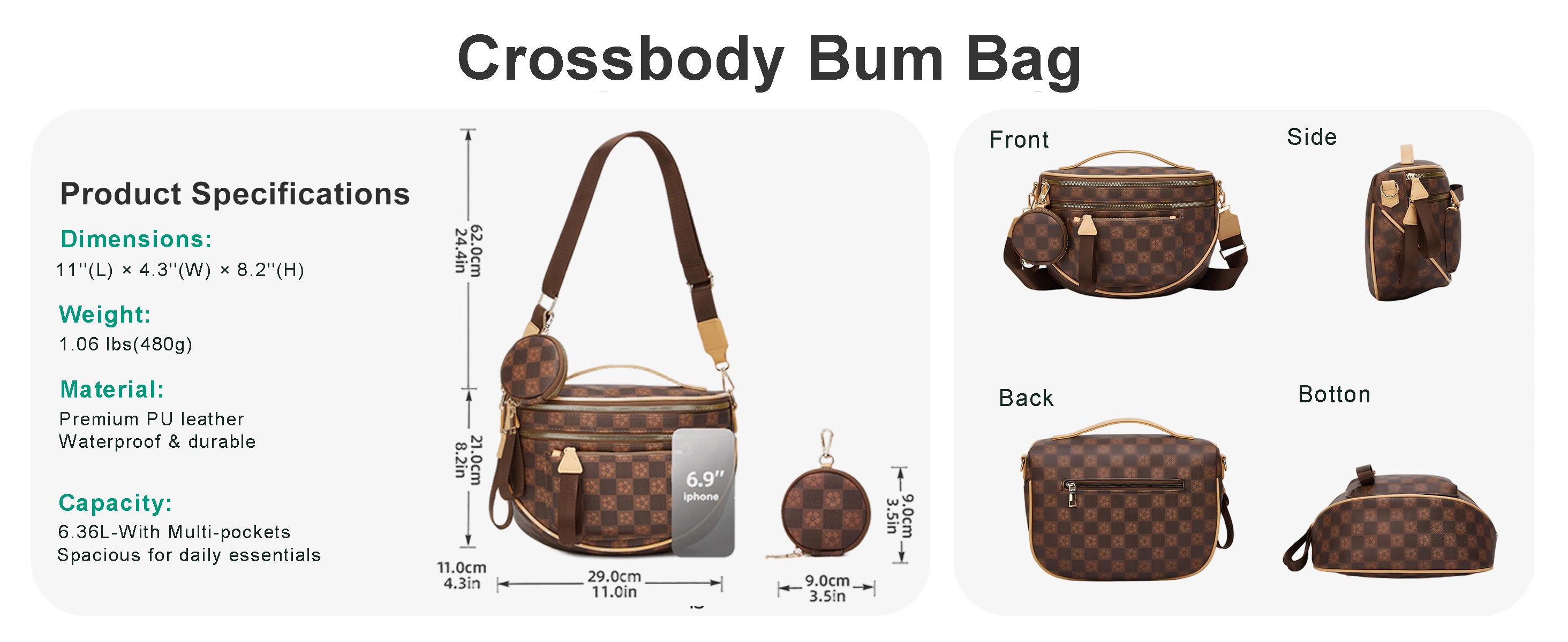 Women's Spacious Checkered PU Leather Crossbody Bag - Vibrant, Adjustable, Casual, Waterproof, Zipper-Closure Bum Bag for Summer Use