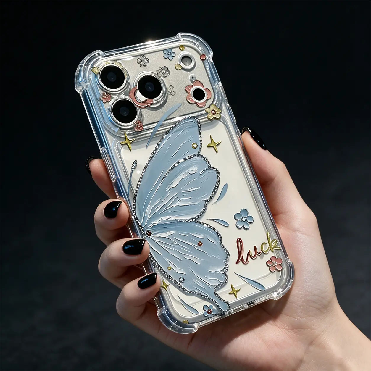 Half Butterfly Floral Star Silicone Smartphone Case for iPhone 17/16/15/14/13/12/11 Pro Max Plus - Shockproof Soft Handheld Protective Cover, Creative Fashion Luck Design, Christmas Gift Option