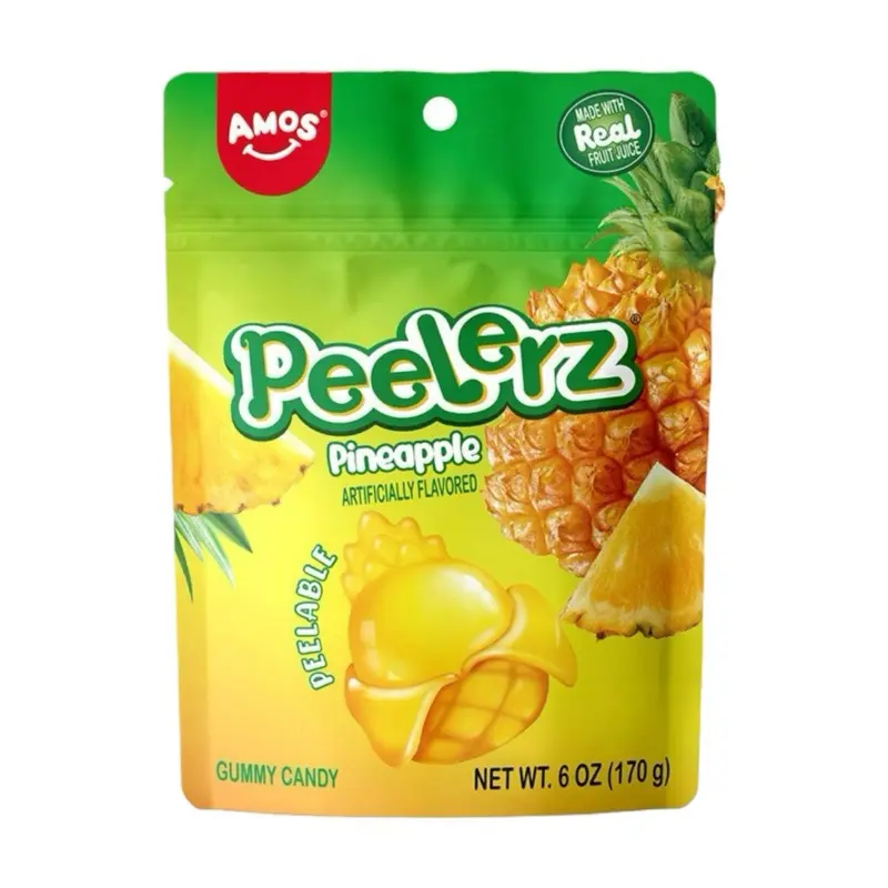 Amos Peelerz Pineapple Gummy Candy, Peelable Pineapple Gummy Candy, Resealable 6 oz Bag