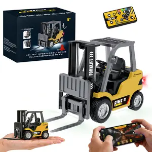 Cirmine Remote Control RC Forklift Cranes, Engineering Vehicle Fork Truck, 2 in 1 Transform Lift Fork & Hook, w/Boxes/Sound and Light, Forklift Toy RC Construction Vehicles Toy Gift for Kids