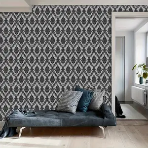 1 roll of high-quality black and dark gray retro-pattern self-adhesive wallpaper featuring classic black floral designs, available in various sizes, easy to peel and apply, user-friendly, suitable for feature walls, living rooms, and bedrooms.
