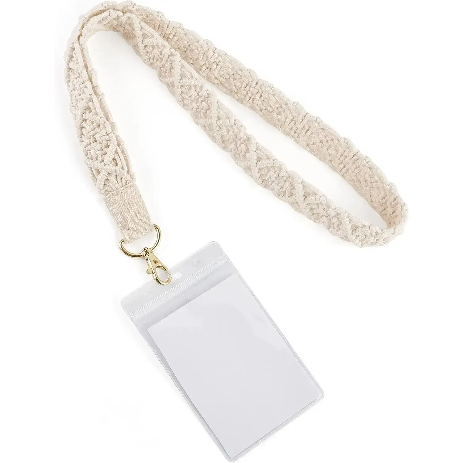 Macrame Lanyard Holder Neck Lanyards for ID Badges Keys Key Chain Boho Style Long Lanyard Strap for Women Teacher Employee Student, 17.9"