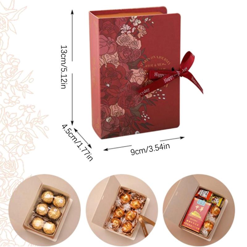 1pc Book Shape Gift Box Ith Ribbon Paperboard Candy Chocolate Present Packaging Box For Wedding Birthday Mother's Day