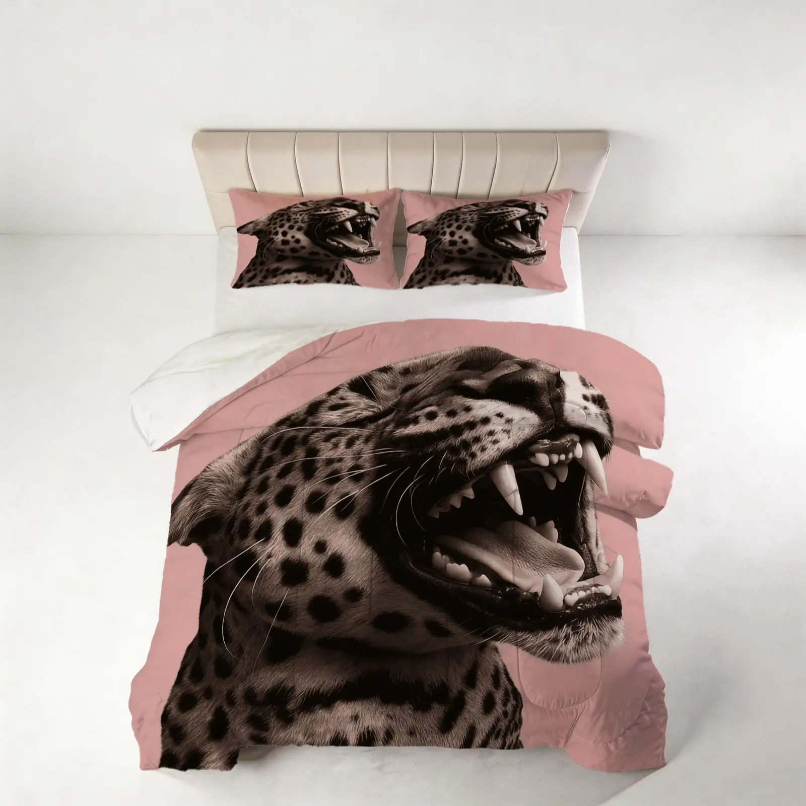 2/3-Piece Leopard Jaguar Animal Themed Comforter Set, HD Digital Wildlife Pattern, U-Shaped Quilted Stitching, Soft All-Season Comforter Core, Machine Washable Bedding for Bedroom & Guest Room (Pillow Inserts Not Included)