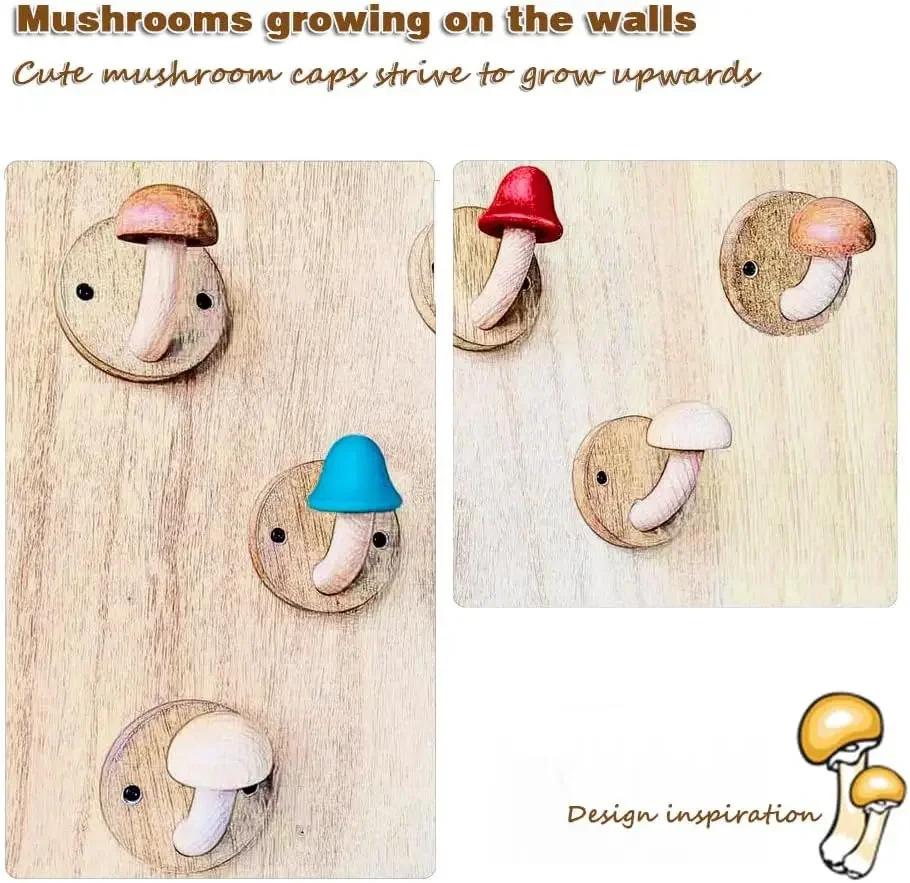 4PCS Wooden Mushroom Coat Hooks, Wall Mounted Towel Hanger, Solid Wood, Colorful, Set of Hooks with Screws (4 hooks & 8 screws) 4PCS Wooden Mushroom Coat Hooks, Wall Mounted Towel Hanger, Solid Wood, Colorful, Set of Hooks with Screws (4 hooks & 8 screws)