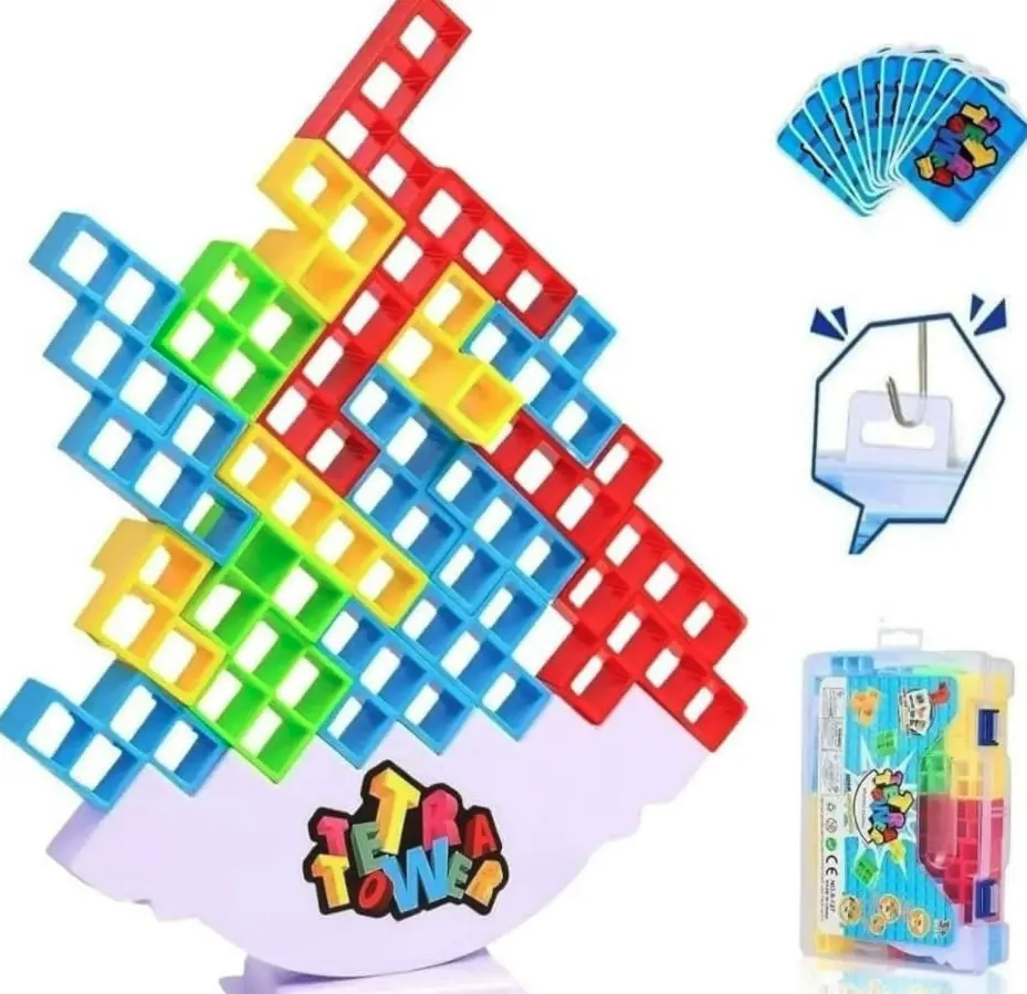 64Pcs Tetra Tower Game - Stacking Balance Toy for Family Friends Fun