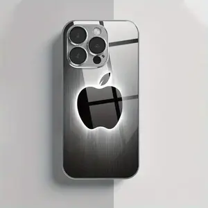 Suitable for iPhone 16/15/14/13/12/11/Plus/Pro/Pro Max High-end Black and Gray Luminous Line Apple Pattern Electroplated Tempered Glass Phone Case, with Lens Protection for iPhone 11 Pro Max, 15, 14 Plus, 13, 12, 16, XS Max, 16 Pro Max, 16 Pro, 15 Pro, XR