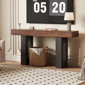 OUTGOODS 63 Inch Console Table with Power Outlet, Extra Long Sofa Table Behind Couch with USB & Type c Ports, Narrow Entryway Table for Hallway, Entrance