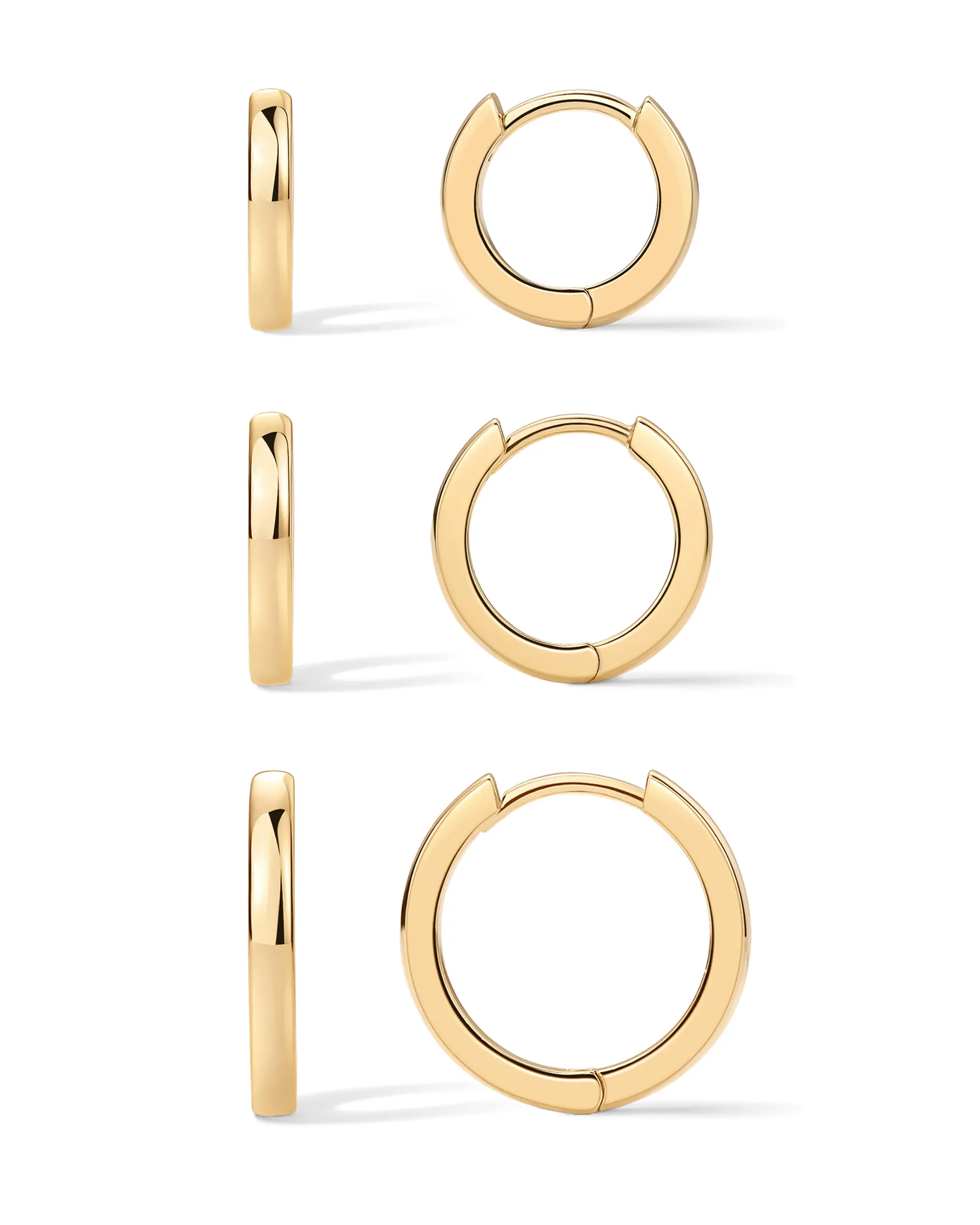 PAVOI 18K Gold Plated 925 Sterling Silver Posts 3 Pairs Hoop Earrings Set for Women - Huggie Earring Pack