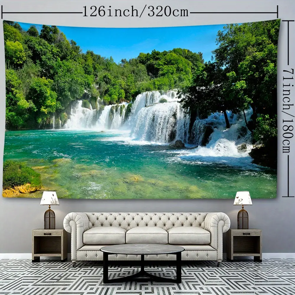 Woven Polyester Tapestry - Nature-Inspired Graphic Wall Decor, 126x71in Soft Smooth Texture Vertical Home Inspo Boho Decor, 1-Piece Indoor Bedroom Living Room Hanging, Mountain Forest Waterfall Tree Design