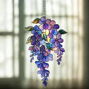 Purple Wisteria Sun Catcher, Stained Glass Floral Window Hanging, Acrylic Flower Art, Botanical Garden Decor, Mothers Day Gift for Her, Aesthetic Home Decor