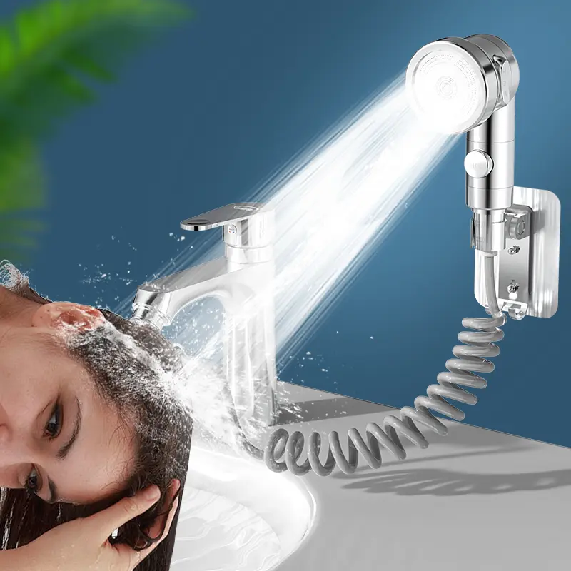 Sink Faucet Sprayer Attachment with Shower Hose Attachment, Handheld Hair & Pet Rinser Featuring Water-Saving Stop Function