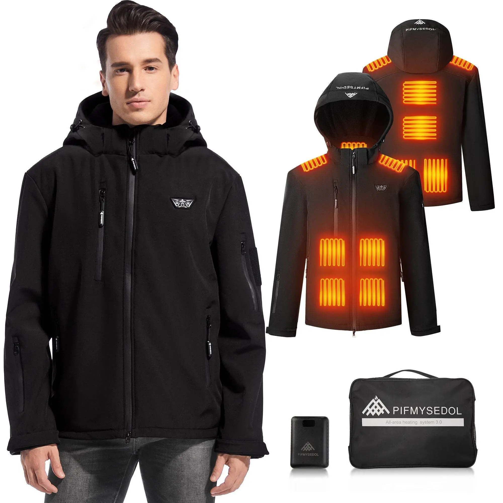 Men's Heated Jacket with Battery Pack in Black