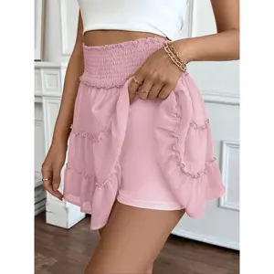 Women’s solid-color 2-in-1 pleated layered skirt, pleated skirt, elegant high-waisted short skirt, suitable for beach vacations, summer women’s underwear, casual skirt GARMENTARY