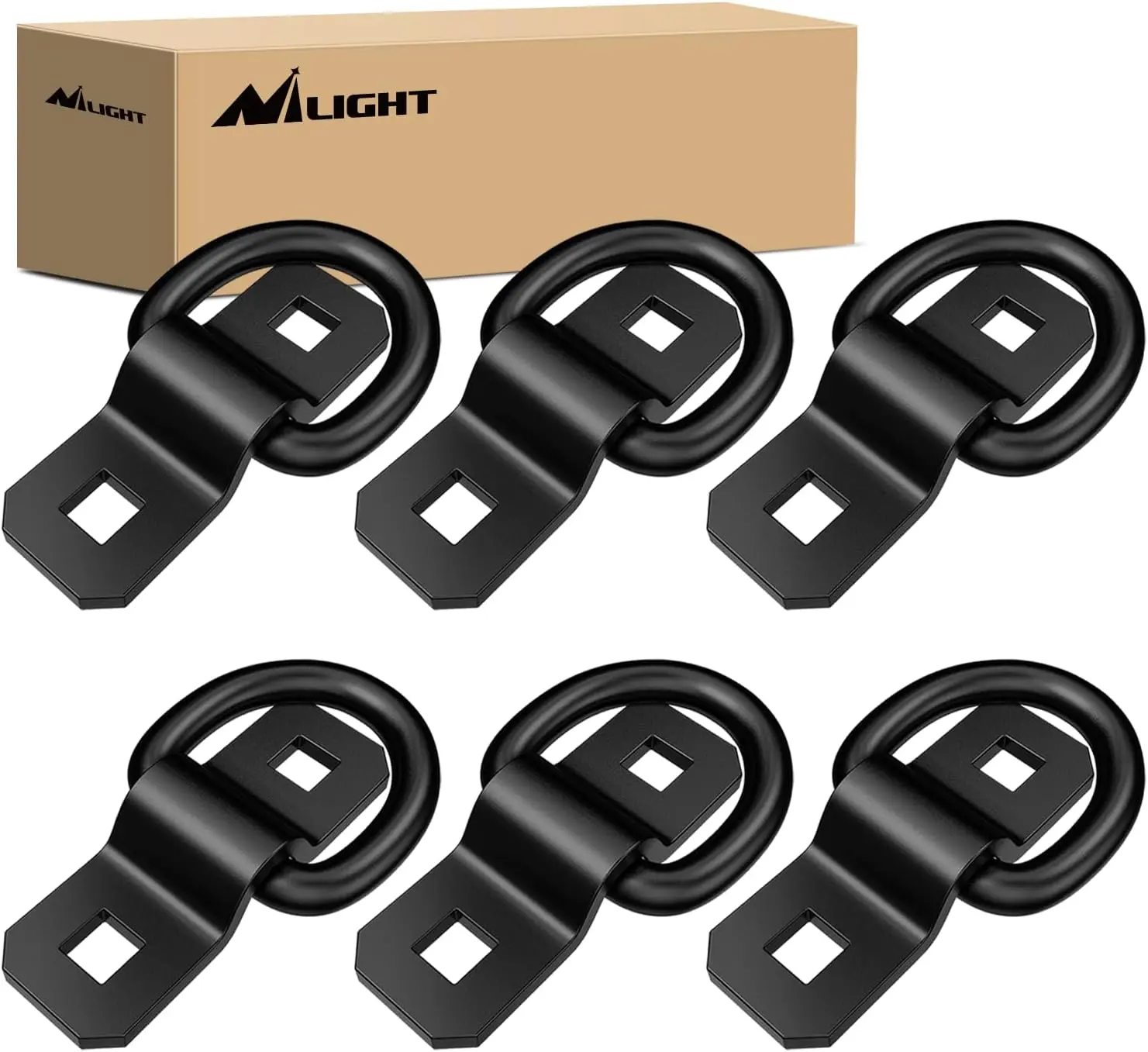 Nilight 6Pcs 3/8” D-Rings Heavy Duty Truck Tie Down Anchors Steel 6000 Pound Tie Down Rings Hooks Loads on Trucks Trailers Boats RV Campers Vans Kayaks Motorcycles Deliveries ATVs,Black, 6000-Pound Capacity, Steel Construction