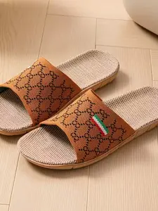 Elegant Flyknit Linen Slippers, All-Season Couples' Indoor Non-Slip Breathable Sandals, Comfortable and Stylish Footwear for Home Use