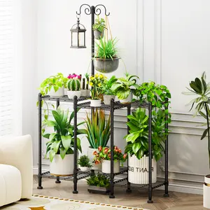 Plant Stand Indoor Outdoor, Heavy Duty Metal Waterproof 6 Tiered Plant Shelf for Multiple Flower Planter Holder Rack, Black - C6