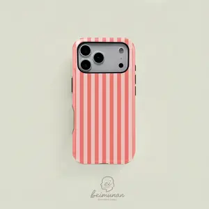 1PC Coral Pink Striped Print Phone Case, Rugged Shockproof 2in1 Protective Shell for iPhone 17 16 15 14 13 12 Pro Max
