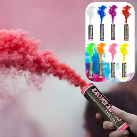 Colorful Non-Toxic Powder Smoke Sticks - 5 in, 45-Second Duration, Pull-to-Release, Portable, with Confetti & Streamers, Easy to Use, All Ages, Ceremony/Baby Shower Photo Props, Festive Party Decorations Supplies