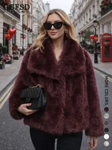 Women's Faux Fur Coat Jackets, Womenswear Winter Street Style Casual Loose Short Large Collar High-End Fluffy Outerwear