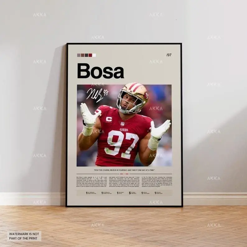 Nick Bosa 49ers Lightweight Abstract Print - Contemporary Art Wall Decor, Home Supplies, Football Fan Gift, Classroom Hanging (8x20, 24x36, 27x40 in Sizes), Decoration