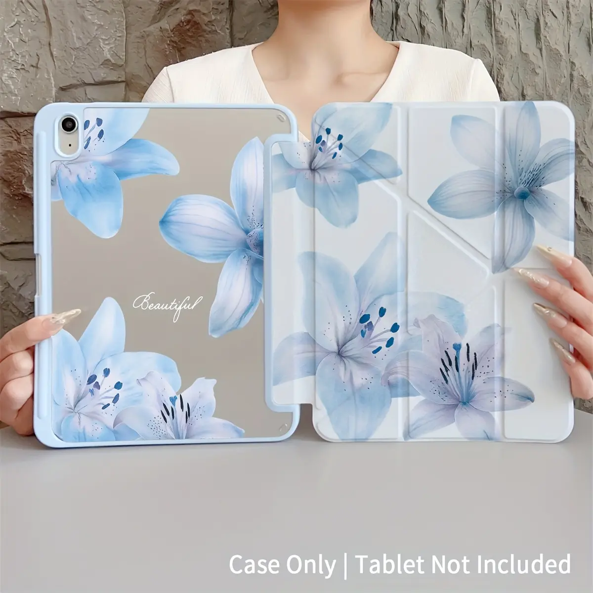Blue Lily Floral Dual-Sided Design - Foldable, Non-Slip TPU Protective Case with Adjustable Stand and Pen Slot - Compatible with  iPad mini, iPad Air, iPad Pro, iPad (10th & 11th Gen), and Other iPad Series