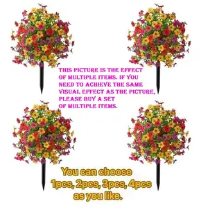 (1-4 packs) Spring/summer artificial garden stakes with realistic flower petals, UV-resistant, durable synthetic flowers, low-maintenance outdoor decoration