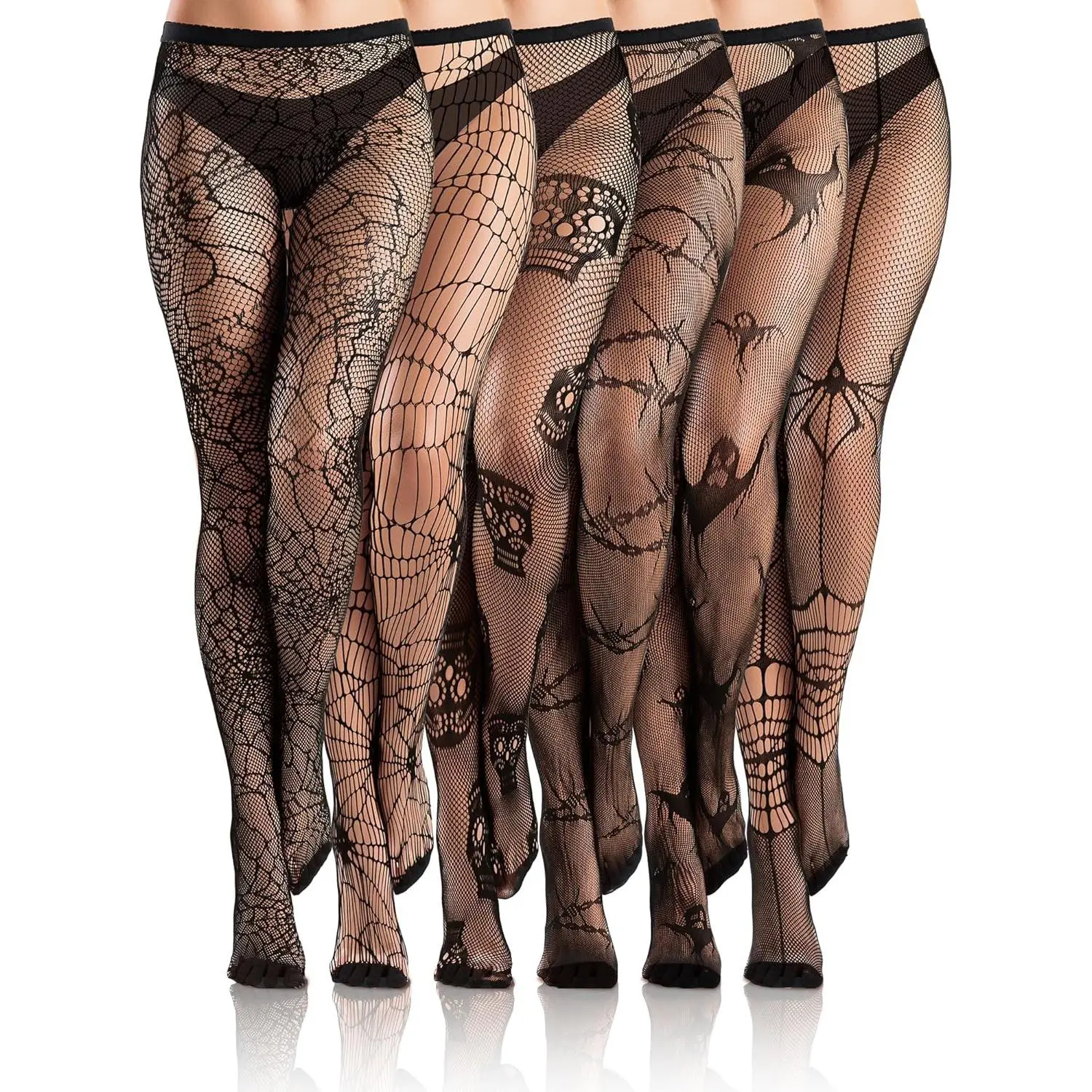 6 Pairs Women Fishnet Thigh High Stockings Lace  Tights Patterned Goth Fishnet Legging Web Pantyhose for Women