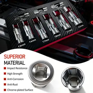 9/10PCS Automotive Oxygen Sensor Tool Set – Cr-V Steel Grooved O2 Socket Wrench Kit, Offset Design for Easy Hose & Sensor Removal (10-22mm)