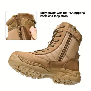 Men's Tactical Work Boots Side Zipper Leather Motorcycle Combat   footwear Lace Walking Shoes Boy Closed Comfort Rubber Bota Decor Pedal Orthotic workbootsFYCTRE