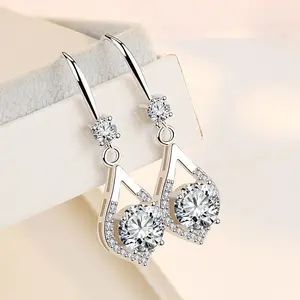 Long Water Drop Ear Hooks for Women, TikTok Hot Style, Elegant Earrings, Korean Version, Simple Shiny Zircon Earrings, Cross-Border Ear Jewelry