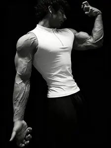 Men's European Style Stand Collar Half Zip Fitness Compression Tank Top, Slim Fit, High Elasticity, Quick Dry, Breathable, Gym Training Essential