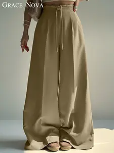 Women's Wide Leg High Waist Casual Loose-Fit Long Pants Basic, Spring & Fall Minimalist Fashion, Comfortable Moderate Woven Fabric, Perfect for Daily Wear, Casual Basic Trousers, Casual Street Trousers