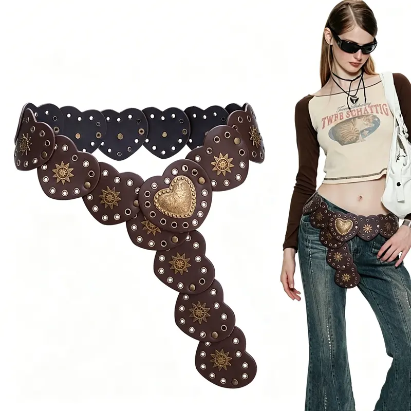 Womens concho black leather belt - TikTok Shop display picture 2