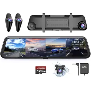 4 Channel Mirror Dash Cam Detached Camera FHD1080Px4,360 Degree View，Dash Cam ,Night Vision,GPS,Parking Monitor,Free 128GB Card，Hd Driving Recorder，Dashcam Vehicle Automotive Dvr，Rotatable Dashcam Video Dashcam