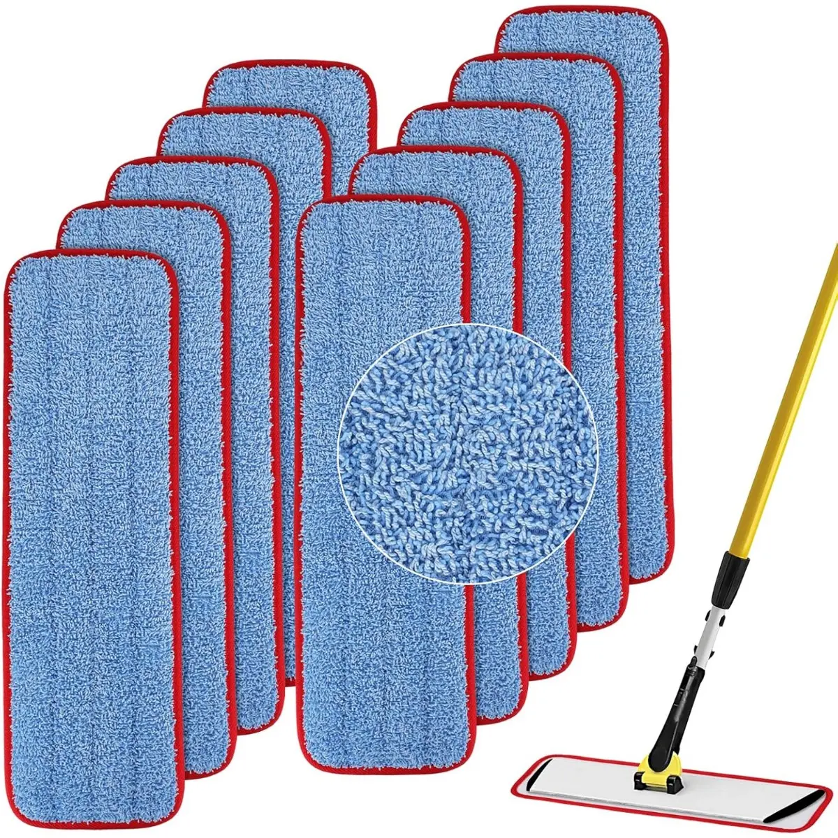 18.5 in Wet & Dry Commercial Microfiber Mop Pads, 10-Pack Washable Replacement Refills - Fits Any Flat Mop System, Ideal for Kitchen Hard Floor Cleaning, Home Care Must-Haves, Wet & Dry Combo Mops