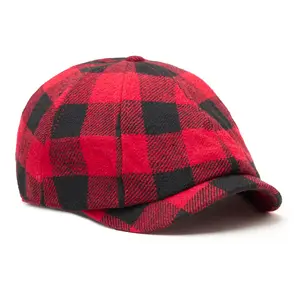 The Buffalo Insulated Baker Boy Boston Scally Cap - Red and Black Plaid