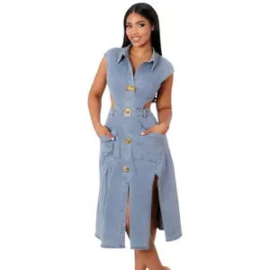 Light denim Elegant denim dress with stretch